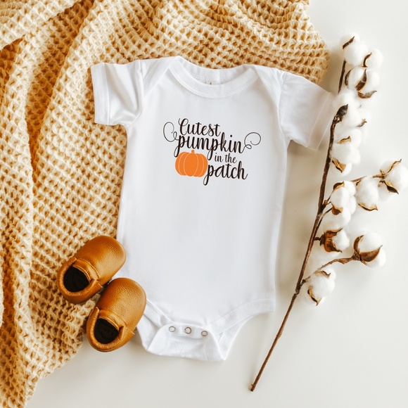 handmade cutest pumpkin in the patch baby bodysuit - Picture 3 of 5